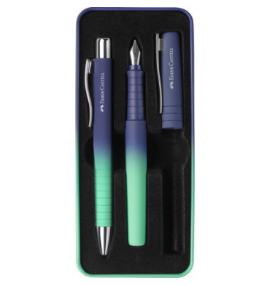Geschenkset F&uuml;llhalter + Kugelschreiber Poly PenBall buzzing blue  241055