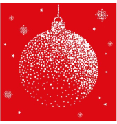 Weihnachtsservietten Atelier 1111-26517, rot/wei&szlig; / Kugel, 3-lagig, 33x33cm