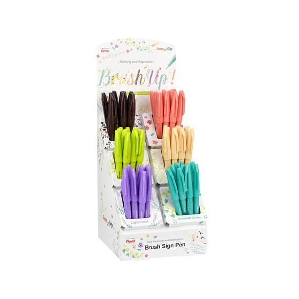 60 Stück Pentel Faserschreiber Brush Pen sortiert  im Display PENTEL SES15C-6E1 4016284349304 Pentel