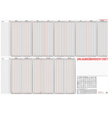 Urlaubsplaner 12-80V, 15 Monate / 1 Seite, 120x84cm, 2027