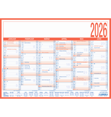 Tafelkalender 660148, 6 Monate / 1 Seite, 29x21cm (BxH) (A4 quer), 2026