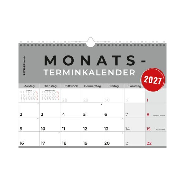 Zettler Monatsterminkalender 989 29,7x21cm 1 Monat/1 Seite 2027