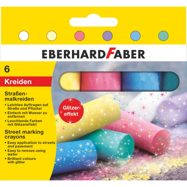 Faber-Castell Straßenmalkreide 6er Kartonetui, 526504, farbig sortiert, rund, 24x140mm (ØxL) 4087205265041 Faber-Castell 4 Stück