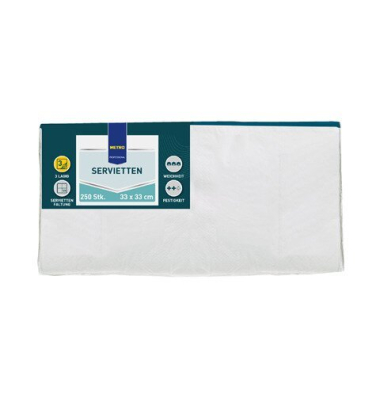 Servietten PROFESSIONAL 912898, weiß / Uni, 3-lagig, 33x33cm