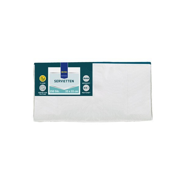 Metro Servietten PROFESSIONAL 912898, weiß / Uni, 3-lagig, 33x33cm 4337182022237 Metro