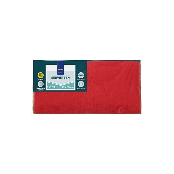Metro Servietten PROFESSIONAL 912911, rot / Uni, 3-lagig, 33x33cm 4337182022275 Metro