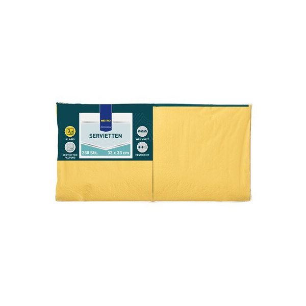 Metro Servietten PROFESSIONAL 912913, gelb / Uni, 3-lagig, 33x33cm 4337182022312 Metro
