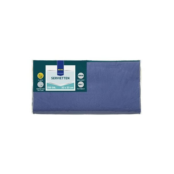 Metro Servietten PROFESSIONAL 912915, blau / Uni, 3-lagig, 33x33cm 4337182022336 Metro