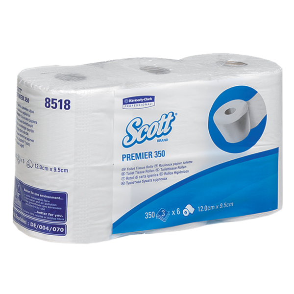 Scott Toilettenpapier  8518, 3-lagig, hochweiß, 350 Blatt, 5027375023750 Scott 6 Rolle