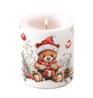 Kerze 39320985 Teddy wei&szlig;/rot/braun 