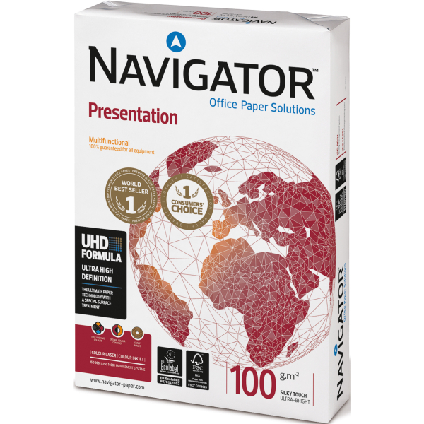 Navigator Farblaserpapier Presentation 82437A10S A4 100g weiß seidenmatt 5602024530232 Navigator 500 Stück