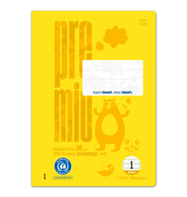 Schulheft 040784001 PREMIO, Lineatur 1 / liniert, A4, 90g, hellgelb, 32 Blatt / 64 Seiten