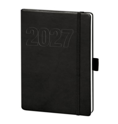 Buchkalender 02-0146, V-Book, schwarz, 1 Woche / 2 Seiten, 14x21cm (A5), 2027
