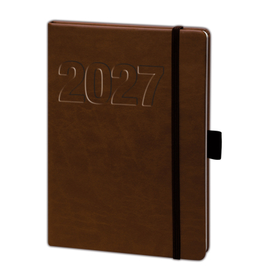 Buchkalender 02-0148, V-Book, braun, 1 Woche / 2 Seiten, 14x21cm (A5), 2027