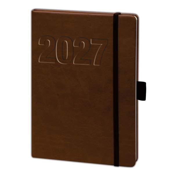 bsb Terminkalender Wochenplaner Taschenkalender Buchkalender, 2027, ca. A5, braun - weiches Kunstleder - mit Gummiband, 1 Woche = 2 Seiten, bsb V-Book, 02-0148