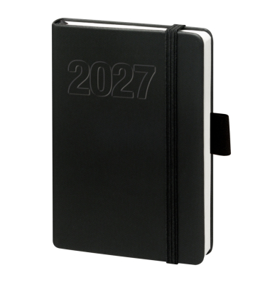 Buchkalender 02-0130, V-Book, schwarz, 1 Woche / 2 Seiten, 9x14cm (A6), 2027