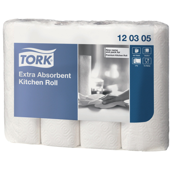 Tork Küchenrollen Extra Absorbent 120305 3-lagig weiß Rolle à 51 Blatt 7310791208299 Tork 4 Rolle