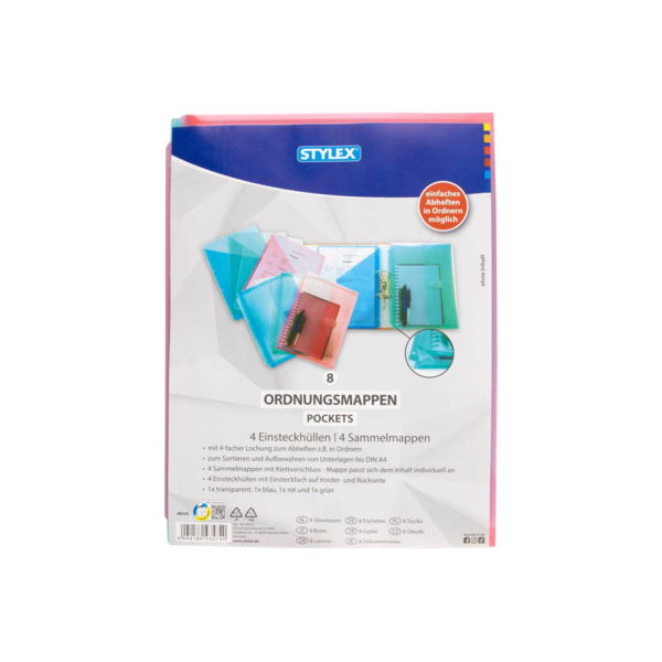 Stylex Ordnungsmappe 8 x Pockets Set 43574, ohne, farbig sortiert, Din A4, keine 4044186435740 Stylex