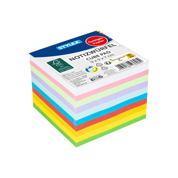 Stylex Haftnotizen 43608, 90x90mm, farbig sortiert, quadratisch 4044186436082 Stylex