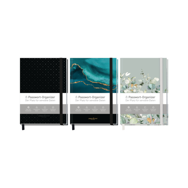 6 Stück PAPER und YOU Passwort-Organizer 11556-0, farbig sortiert, A6+, 120g, 72 Blatt / 144 Seiten 4029357115560 PAPER und YOU