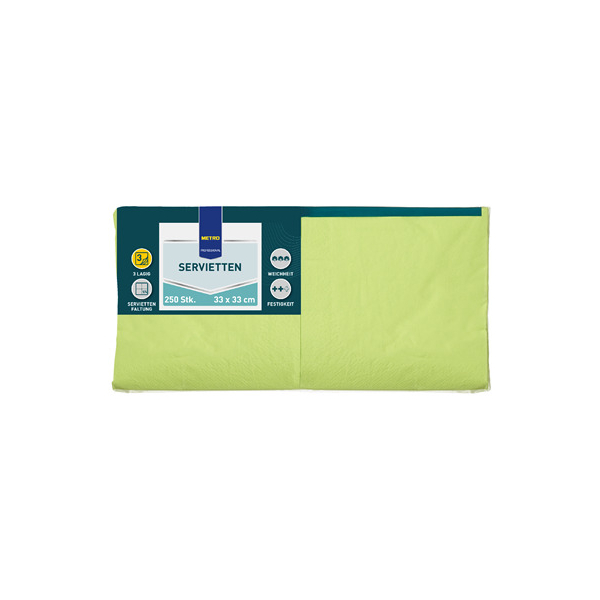 METRO PROFESSIONAL Servietten PROFESSIONAL 68725, kiwi / Uni, 3-lagig, 33x33cm 4337182276579 METRO PROFESSIONAL