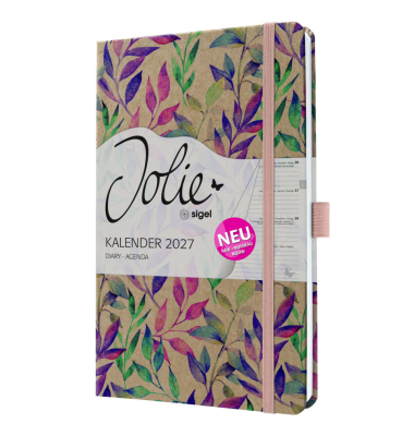 Buchkalender 7J815, Jolie, braun, pink, lila, t&uuml;rkis, 1 Woche / 2 Seiten, 13,5x20,3cm (ca. A5), 2027
