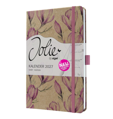 Buchkalender 7J813, Jolie, braun, rosa, wei&szlig;, 1 Woche / 2 Seiten, 13,5x20,3cm (ca. A5), 2027