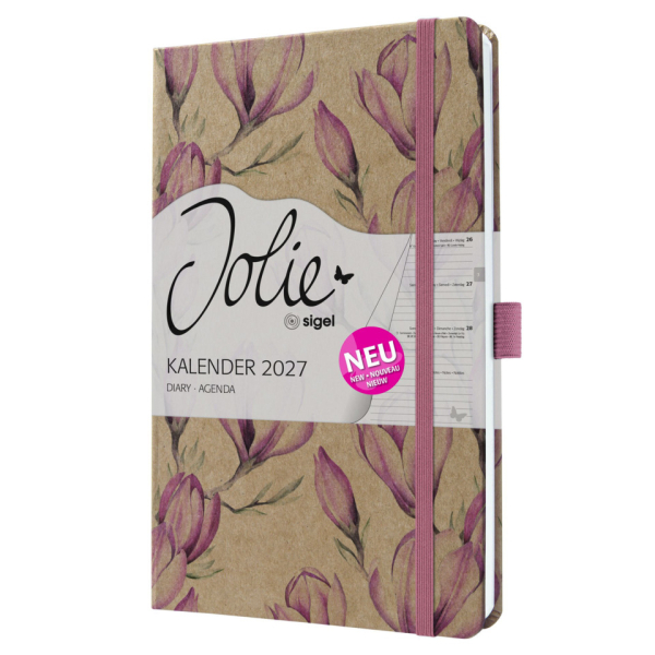 2 Stück Sigel Buchkalender 7J813, Jolie, braun, rosa, weiß, 1 Woche / 2 Seiten, 13,5x20,3cm (ca. A5), 2027 4004360762390 Sigel