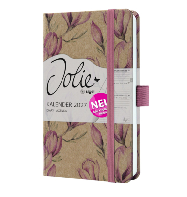 Buchkalender 7J812, Jolie, braun, rosa, wei&szlig;, 1 Woche / 2 Seiten, 9,5x15cm (ca. A6), 2027