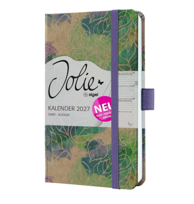 Buchkalender 7J810, Jolie, braun, lila, gr&uuml;n, blau, 1 Woche / 2 Seiten, 9,5x15cm (ca. A6), 2027
