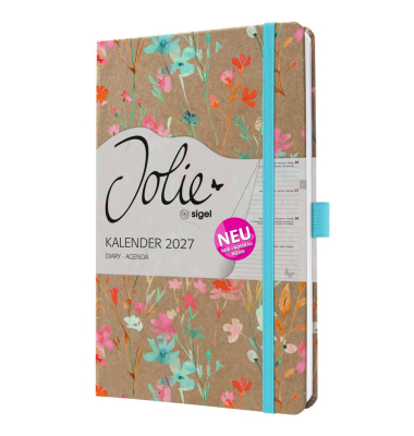 Buchkalender 7J807, Jolie, braun, blau, rot, orange, 1 Woche / 2 Seiten, 13,5x20,3cm (ca. A5), 2027