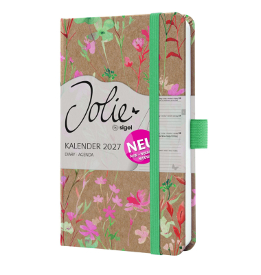 Buchkalender 7J806, Jolie, braun, gr&uuml;n, rosa, rot, 1 Woche / 2 Seiten, 9,5x15cm (ca. A6), 2027