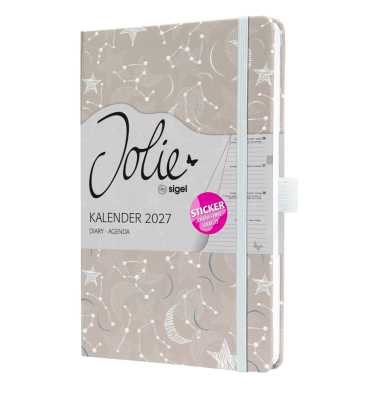 Buchkalender 7J349, Jolie, beige, wei&szlig;, 1 Woche / 2 Seiten, 13,5x20,3cm (ca. A5), 2027