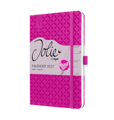 Buchkalender 7J105, Jolie, fuchsia pink, 1 Woche / 2 Seiten, 13,5x20,3cm (ca. A5), 2027
