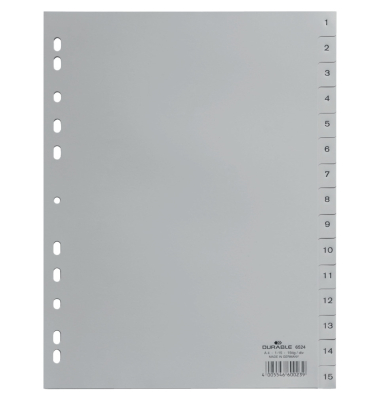 Register Plastik f&uuml;r A4 1-15 grau