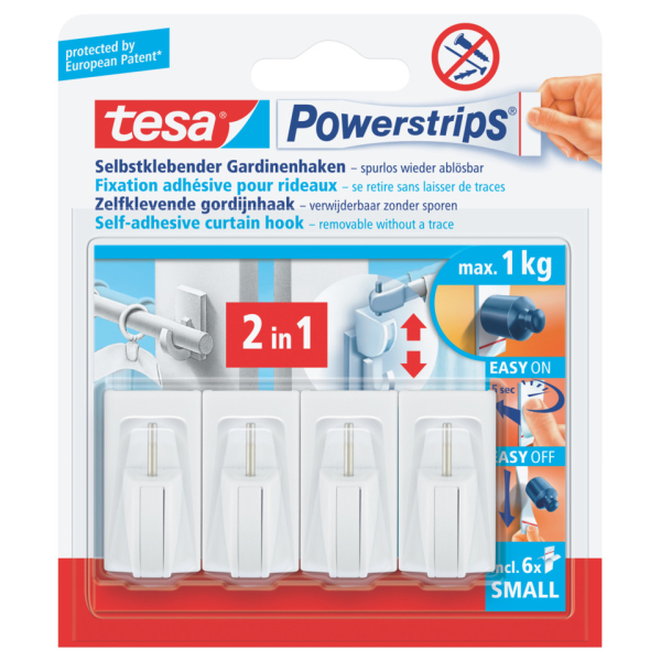 6 Stück Tesa 58034-00007-00 Vario 4St Power Strips Gardinenhaken ws 4042448105721 Tesa 4 Stück