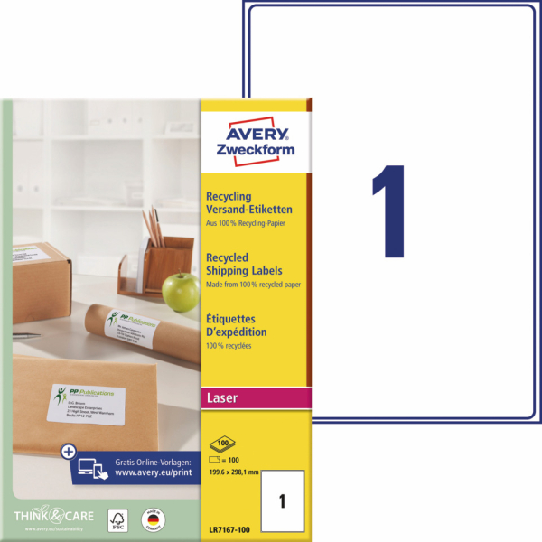 AVERY Zweckform LR7167-100 Versand Etiketten 199,6 x 289,1 mm weiß Recycling 5014702815102 AVERY Zweckform 100 Stück