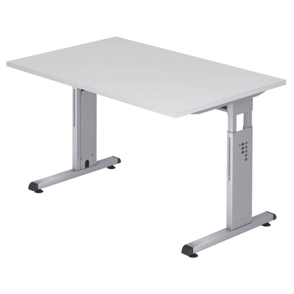 Hammerbacher Schreibtisch, rechteckig, weiß / silber  Hammerbacher