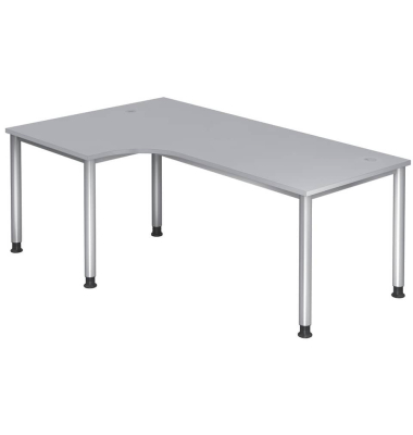 Schreibtisch, L-Form, grau / silber