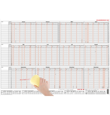 Urlaubsplaner 12-20MB, 12 Monate / 1 Seite, 600x420mm (HxB), abwischbar, 2027