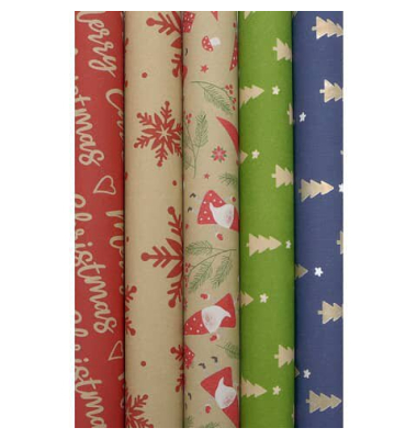 Weihnachtlicher Recyclingpapier 2mx70cm sortiert