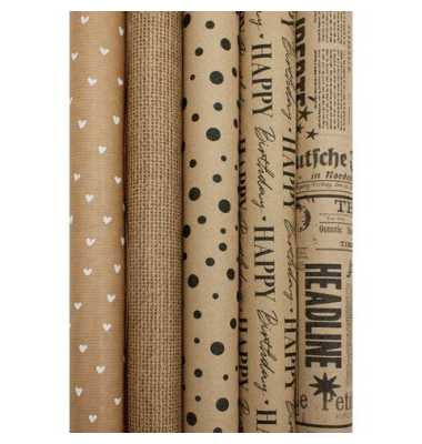 Geschenkpapier 1330-25369/PBS, sortiert (5 Motive), 70cm x 2m, braun