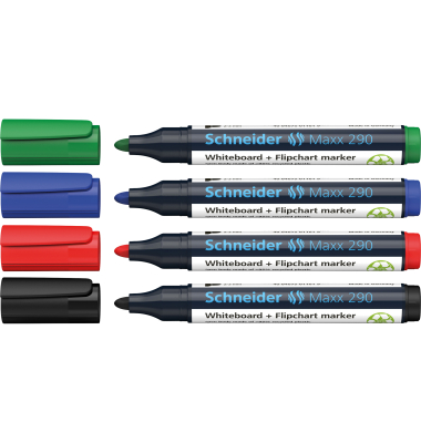 Boardmarker-Set Maxx 290, 129094, Etui, 4-farbig sortiert, 2-3mm Rundspitze
