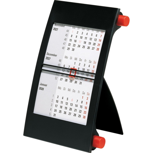 rido/idé 7038000207 3-Monats-Tischkalender 2027 90×120 mm, rot/schwarz