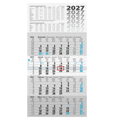 Viermonatskalender 5070242007, 4 Monate / 1 Seite, 30x59cm, 2027
