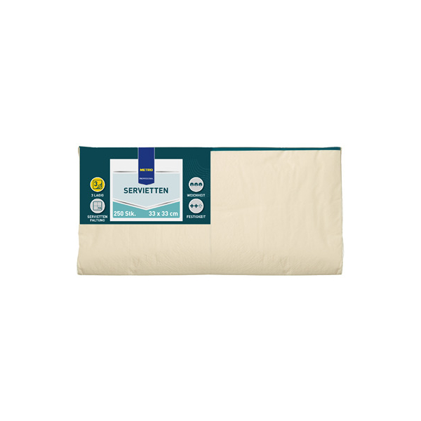 METRO PROFESSIONAL Servietten PROFESSIONAL 68709, creme / Uni, 3-lagig, 33x33cm 4337182276456 METRO PROFESSIONAL