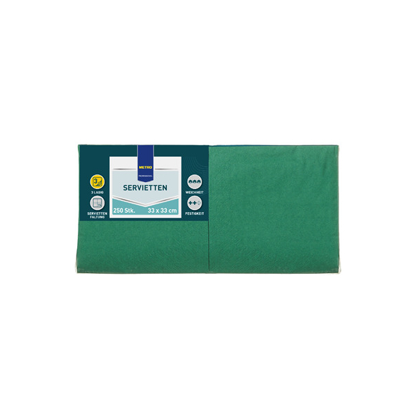 METRO PROFESSIONAL Servietten PROFESSIONAL 68793, dunkelgrün / Uni, 3-lagig, 33x33cm 4337182276555 METRO PROFESSIONAL