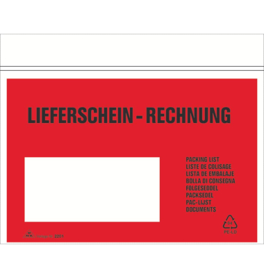 Dokumententasche - 2201, C6, wei&szlig;/rot, Lieferschein / Rechnung, Kunststoff, Selbstklebend