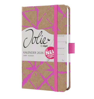 Buchkalender J6800, Jolie, braun, neon-pink, 1 Woche / 2 Seiten, 2026