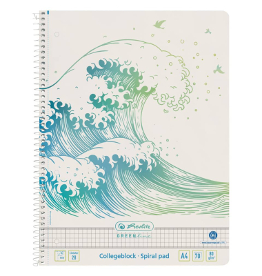 Collegeblock 300006028 GREENline Welle / kariert80g, 70 Blatt